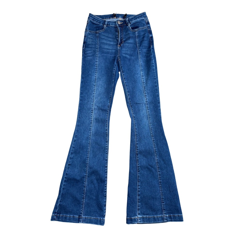 Dollhouse Y2K Front Seam Flare Jeans Blue Denim‎ Button Fly Women 3/4